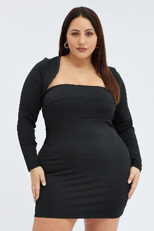 Black Strapless Bodycon Dress Shrug Set