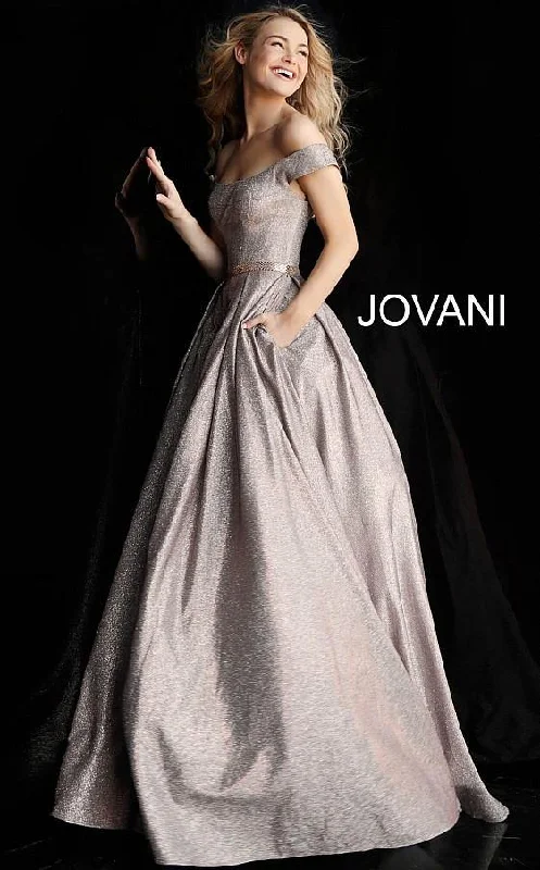 Jovani 66950 Prom Long Off Shoulder Glitter Ballgown