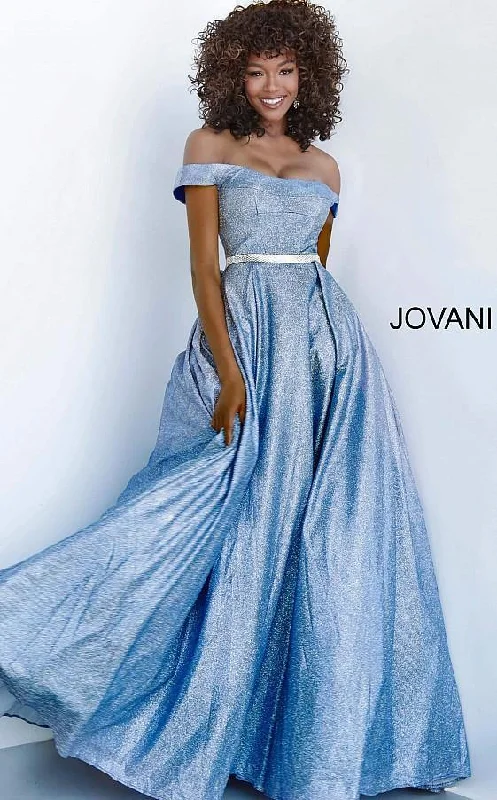 Jovani 66950 Prom Long Off Shoulder Glitter Ballgown