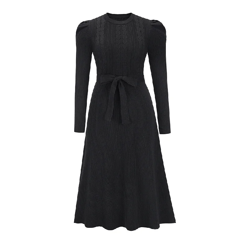 Long Sleeve Knitted Mid-length Elegant Slimming High Waist Big Dresses