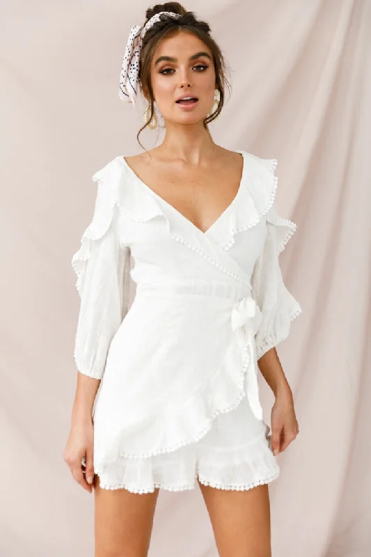 Peta Faux Wrap Ruffle Dress White