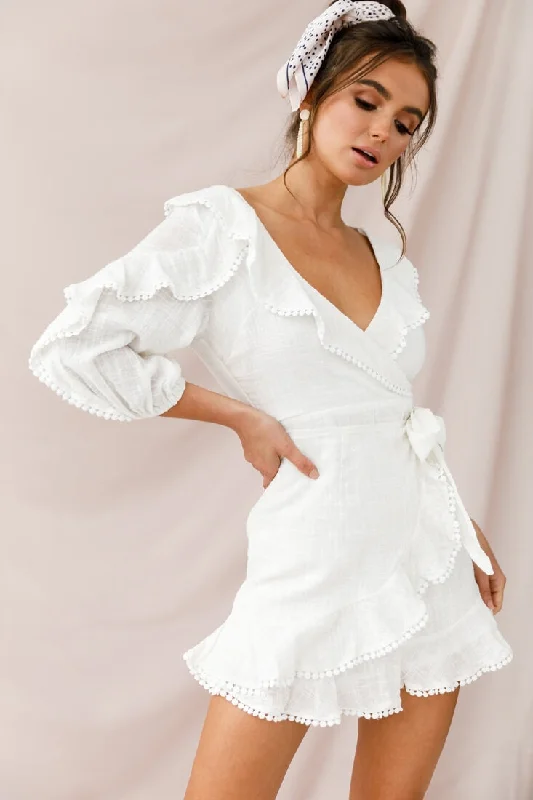 Peta Faux Wrap Ruffle Dress White