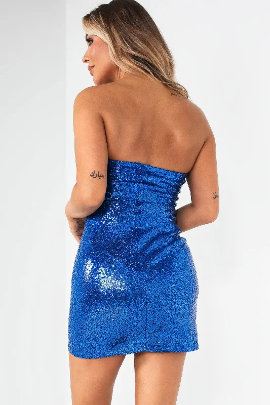 Raquel Blue Sequin Bandeau Dress