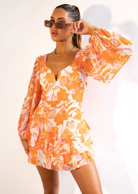 Stilla Mini Dress - Orange Flowers