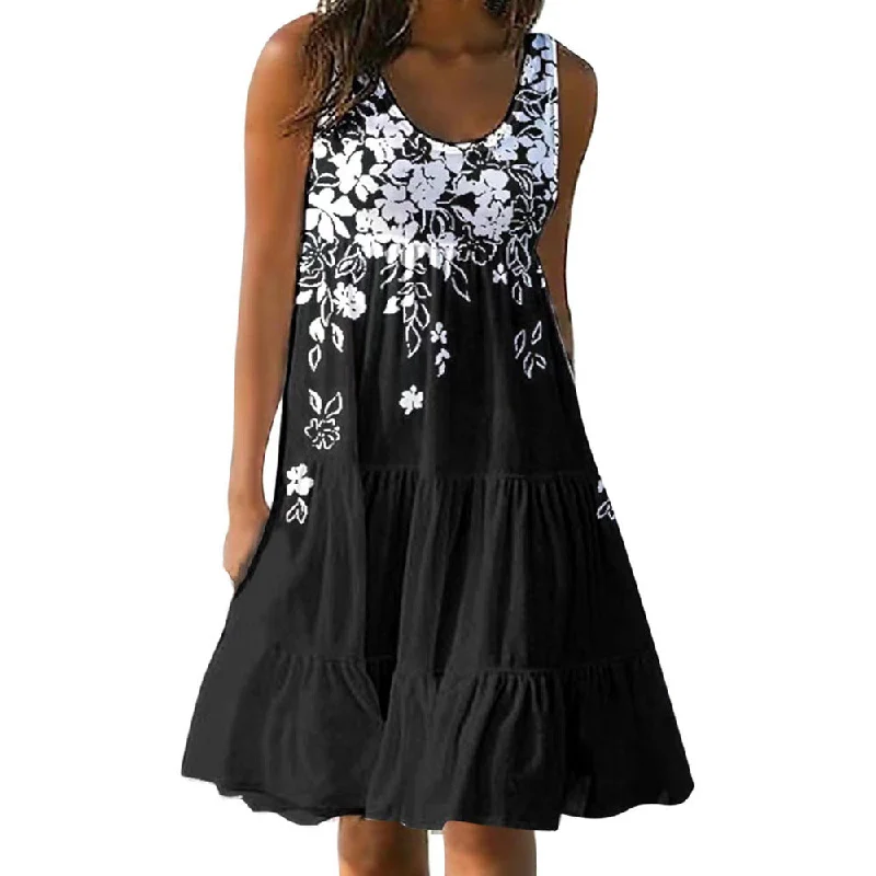 Women's Versatile Cool Summer Printed Pleated Dresses