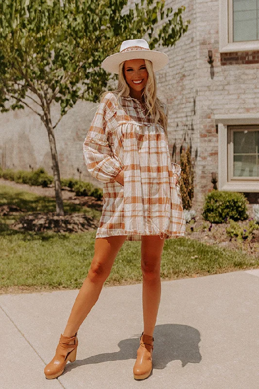 Soho Sweetness Plaid Babydoll Dress in Camel